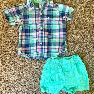 EUC Carter’s 3 Month Plaid Shirt and Short Set